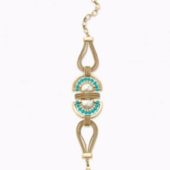 🎃 Stella & Dot Totem Bracelet Gold Turquoise Howlite Statement Jewelry - Picture 5 of 5